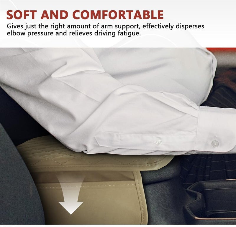 ongfuwu Car Center Console Cover, 12"×7.87" Waterproof Leather Auto Armrest Cover Protector with 2 Pocket, Comfortable Arm Rest Box Cushion Pad, Universal Interior Car Accessories (Beige) - Image 4